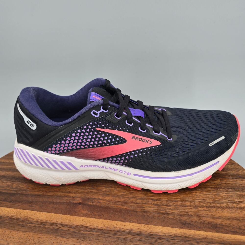 Brooks Adrenaline GTS 22 Shoes Womens 10 B Black Purple Coral Running Sneakers